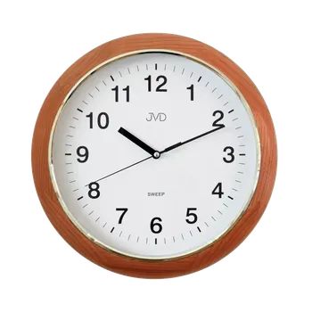 Hodiny JVD Kulaté dřevěné netikající tiché nástěnné hodiny JVD NS19040/23 (hodiny s plynulým tichým chodem)