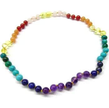 Náhrdelník Jantarové čakrové korálky duhové 38 cm Rainbow - 38 cm