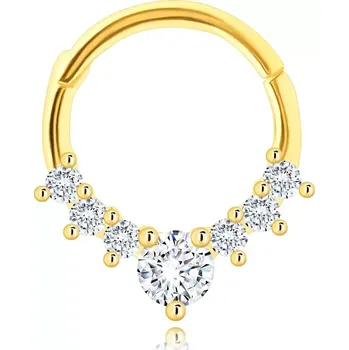 Piercing Zlatý 14K piercing do nosu - kroužek, čirý zirkon, knoflíkové zapínání