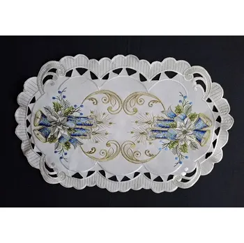 Vánoční dekorace UBRUS vyšívaný 50 x 30 vánoční modrá svíčka zvonek