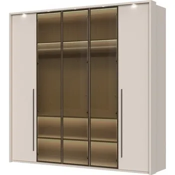 Šatní skříň Pětidveřová kombinovaná šatní skříň s LED osvětlením Baptiste - béžová