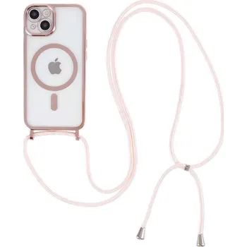 Pouzdro na mobilní telefon MagSafe silikonový kryt se šňůrkou pro Apple iPhone 16 - světle růžový
