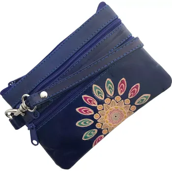 Peněženka Dámská kožená peněženka s poutkem Mandala modrá