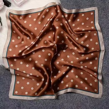 Šátek Hedvábný šátek hnědý puntíkatý 53x53 cm v dárkovém balení, WHITE ORCHID