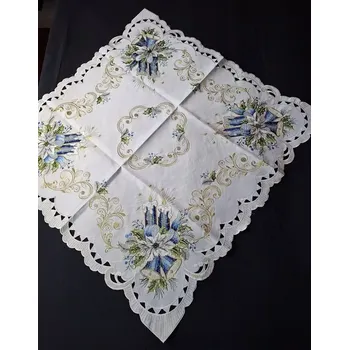 Vánoční dekorace UBRUS vyšívaný 85 x 85 vánoční modrá svíčka zvonek