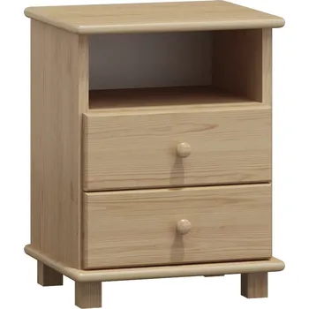Noční stolek Slevadoma Noční stolek masiv borovice se zásuvkami a regálem PETR Barva: Surové dřevo