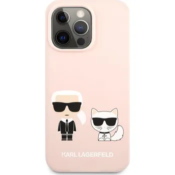 Pouzdro na mobilní telefon Silikonové pouzdro Karl Lagerfeld and Choupette Liquid Silicone s MagSafe pro Apple iPhone 13 Pro Max, růžová