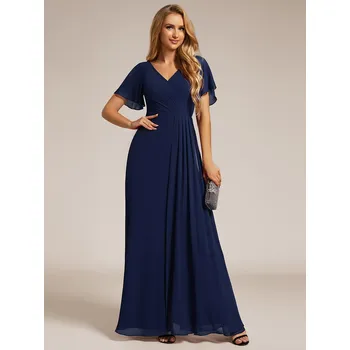 Dámské šaty Elegantní večerní asymetrické šifonové šaty s volánovým rukávem Barva: Tmavě Modrá, Velikost: 7XL