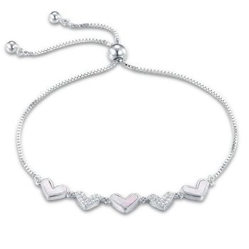 Náramek 2319 MINET Stříbrný náramek srdíčka s bílými zirkony s růžovou perletí