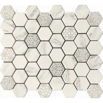 Obklad MOSAIC Mozaika recyklované sklo MSH003 hexagon bílý PATCHWORK