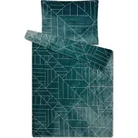 Povlečení VEČER DOMA mikroflanel, geometrický vzor, tmavě zelené 140x200cm + 70x90cm