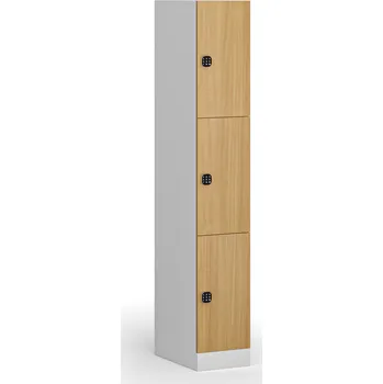 Šatní skříň B2B Partner Šatní skříňka S1 s úložnými boxy, 3 boxy, 1850 x 300 x 500 mm, demont, kódový zámek, laminované dveře, buk