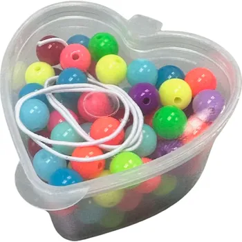 Dětské navlékací korálky Korálky, kreativní set, SRDÍČKO - neon, 8mm, 5x5 cm, 1 sada