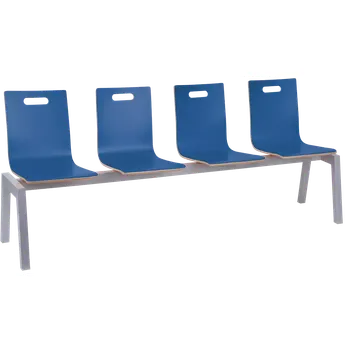 MEGAN 4, dřevěná lavice do čekárny, 4-sedák, modrá, kostra stříbrná