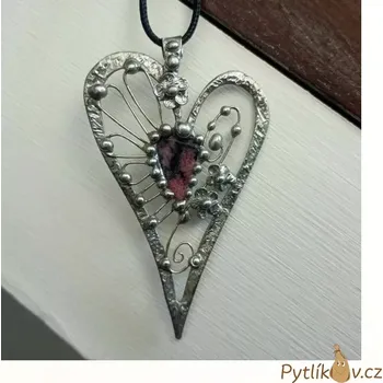 Náhrdelník Náhrdelník z cínu - rodonit (Náhrdelník na krk cínový s rodonitem)