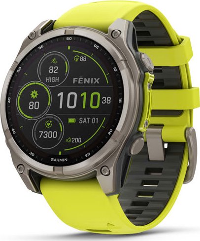 Garmin fenix 8 – 47 mm, Solar, Sapphire, Titanium s Yellow/Graphite silikonovým řemínkem