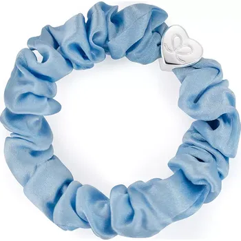 Silver Heart Silk Scrunchie Sky Blue