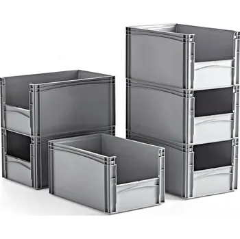 Plastová přepravka FRASER, 600x400x320 mm, šedá, bal. 6 ks