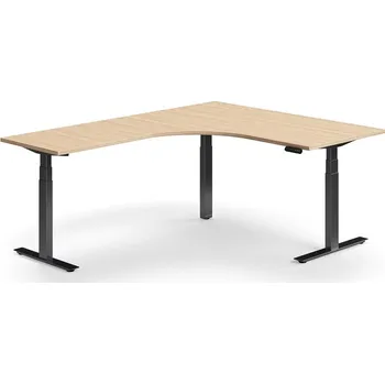 Psací stůl Výškově nastavitelný stůl QBUS, rohový, 1600x2000 mm, černá podnož, dub