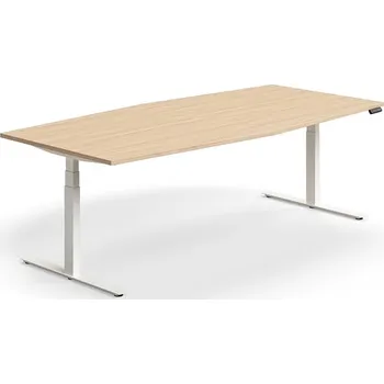Jednací stůl Jednací stůl QBUS, výškově nastavitelný, ve tvaru sudu, 2400x1200 mm, bílá podnož, dub