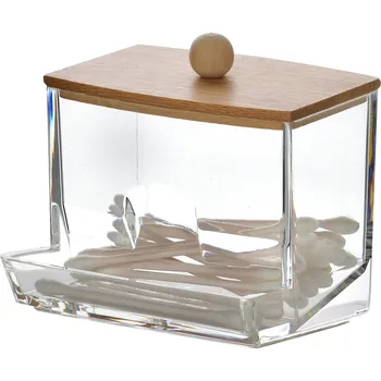 Organizér na kosmetiku Kosmetický organizér na vatové tyčinky BEA 8,5x5,5x8,5 cm bambus/čirý