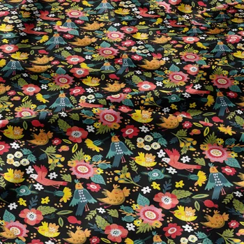 Bavlněné látky, metráž. Ptáci ráje na Černém