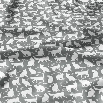 Bavlněná látka, metráž. Kočky Bílé na Šedém