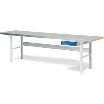 Dílenský stůl Dílenský stůl SOLID, 2500x800 mm, nosnost 750 kg, 1 zásuvka, ocelový povrch
