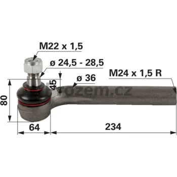 Čep řízení Kulový čep řízení pravý pro John Deere, AL168709, AL116741, AL110886, AL81903, AL80535