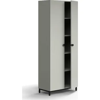 Policová skříň Policová skříň QBUS, 4 police, nohy, úchytky, 2020x800x420 mm, černá, světle šedá