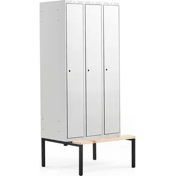 Šatní skříň Šatní skříňka CLASSIC, s lavicí, 3 sekce, 2120x900x550 mm, šedé dveře