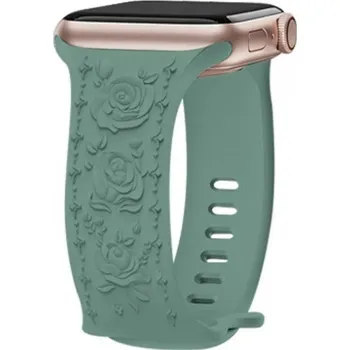 Příslušenství k chytrým hodinkám Silikonový řemínek s vyrytým vzorem růže pro Apple Watch 38/40/41/42mm Barva: Zelená, Typ: 6
