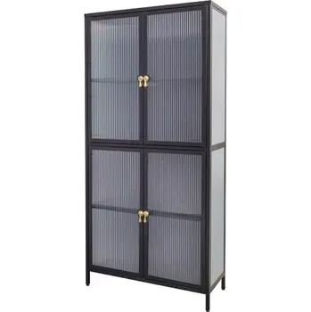 Šatní skříň Vitrína AMSTERDAM 180 CM černá vroubkované sklo