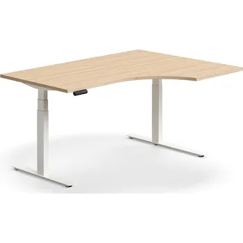 Psací stůl Výškově nastavitelný stůl QBUS, rohový, 1600x1200 mm, bílá podnož, dub