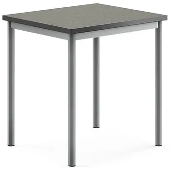 Jídelní stůl Stůl SONITUS, 700x600x720 mm, stříbrné nohy, deska s linoleem, tmavě šedá
