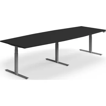 Jednací stůl Jednací stůl QBUS, výškově nastavitelný, 3200x1200 mm, tvar člunu, stříbrná podnož, černá