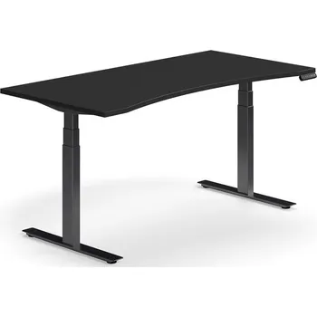 Psací stůl Výškově nastavitelný stůl QBUS, vykrojený, 1600x800 mm, černá podnož, černá
