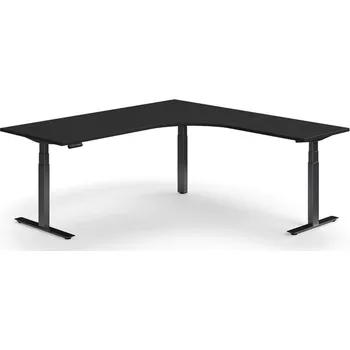 Psací stůl Výškově nastavitelný stůl QBUS, rohový, 2000x2000 mm, černá podnož, černá