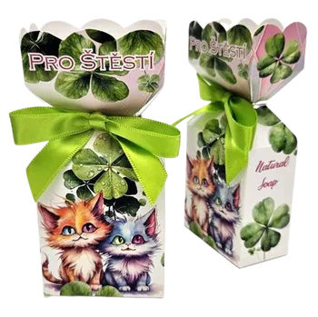 Koupelová kosmetika Soap Mýdlo balené s mašlí 90g - PRO ŠTĚSTÍ - dvě kočičky