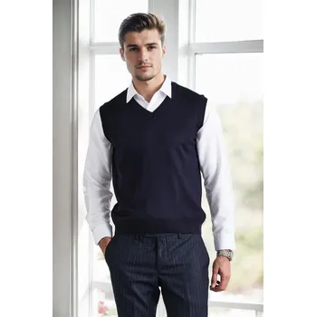 Pánský svetr 90829 Dewberry V Neck Sleeveless Knit Mens Sweater-NAVY BLUE dewberry černá 2955838