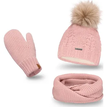 Šála Sada Pamami 17549+14603+20680 - čepice + šála + palčáky Barva: Růžová, Velikost: UNI