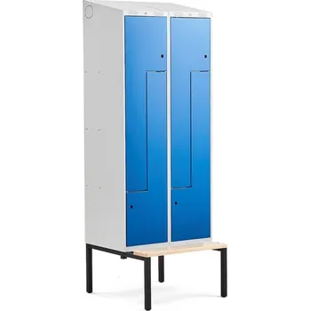 Šatní skříň Šatní skříňka CLASSIC Z, šikmá střecha, s lavicí, 2 sekce, 4 dveře, 2290x800x550 mm, modré dveře