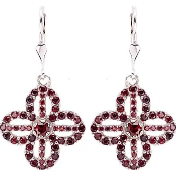 Náušnice granát - stříbrné náušnice - květina (2148-4) povrchová úprava: rhodiované