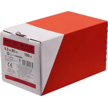 Spojovací materiál HPM TEC RAPI-TEC SK PLUS 6,0x80/48+R (balení 100 ks) - stavební vruty do dřeva, polozávit, pozink, talířová hlava, TORX T30