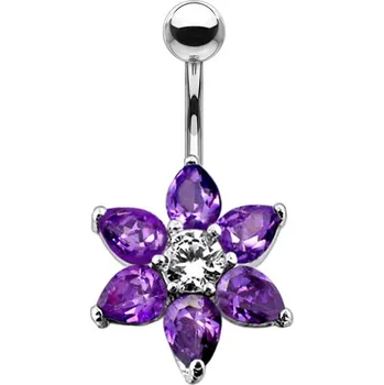 Piercing Šperky4U Stříbrný piercing do pupíku - kytička - BP01030-A