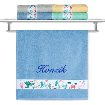 Ručník se jménem NA PŘÁNÍ 50x100 Mořský svět světle modrý
