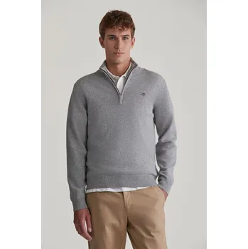 Pánské oblečení SVETR GANT SUPERFINE LAMBSWOOL HALF ZIP GREY MELANGE