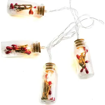 Vánoční dekorace ACA Lighting LED vánoční girlanda - skleničky s červenými bobulemi , teplá bílá, 2x baterie AA, 160 cm