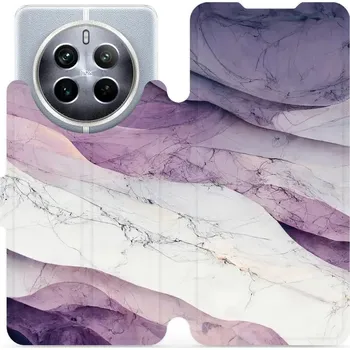 Pouzdro na mobilní telefon Flipové pouzdro Mobiwear - Realme 12 5G - VP31S Bílý a fialový mramor (Knížkové flip pouzdro, obal, kryt na mobil Realme 12 5G - VP31S Bílý a fialový mramor, materiál Umělá kůže + TPU - ochrana 360°, stojánek, silikonová vanička, magnetické zavírání)
