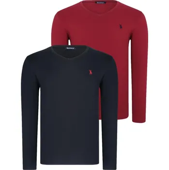 Dámský svetr DOUBLE SET T8587 DEWBERRY V-NECK MEN'S SWEATSHIRT-BLACK-BURGUNDY dewberry černá 2514691